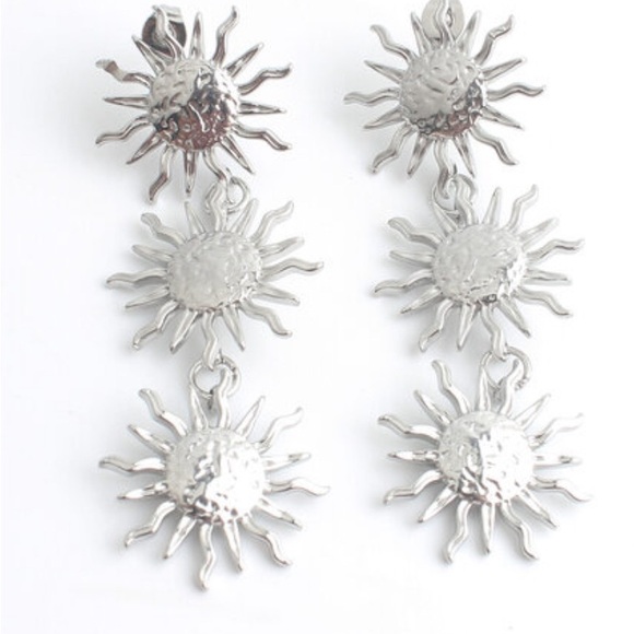 Silver Triple Sun Dangle Earrings - Picture 6 of 12